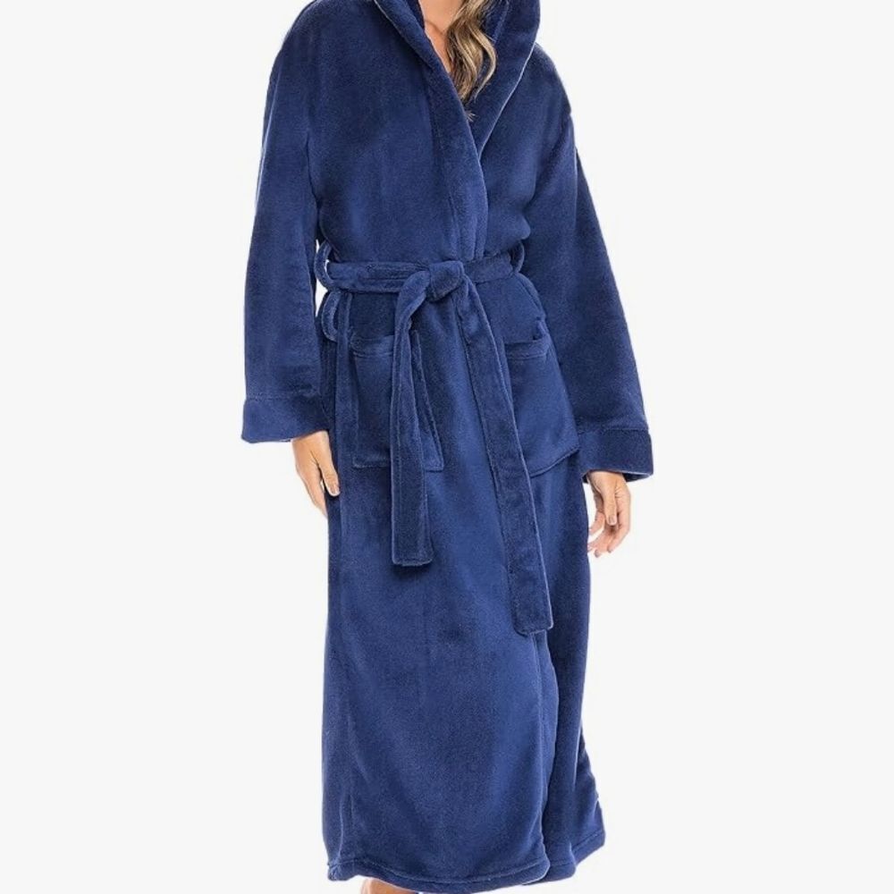 Alexander Del Rossa Women's Plush Fleece Hooded Bathrobe,Navy Blue, size 3X,NOWT